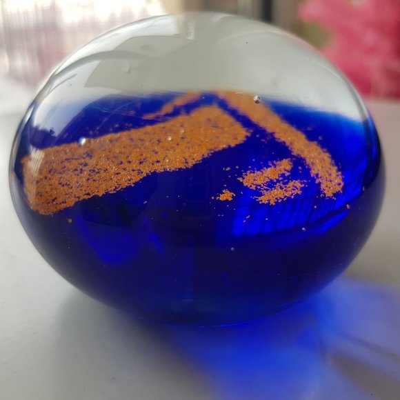 Vintage Paperweight blue-orange-clear glass - Picture 4 of 7